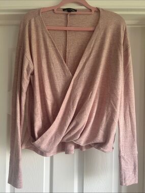 Inspired Hearts Blush Draped Crossover V-Neck Long Sleeve Top